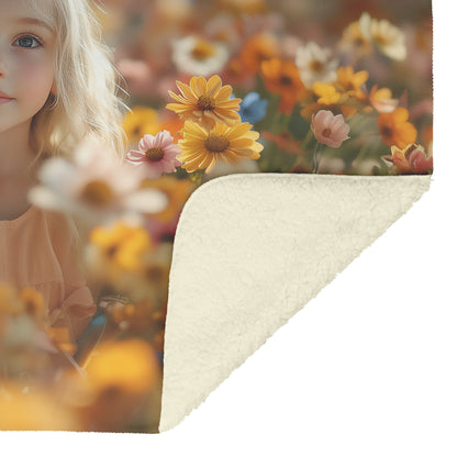 Girl Surrounded By Colorful Flowers Fleece Sherpa Blanket Christian Gift Symbol Of Innocence And Divine Beauty - Awakening Righteousness