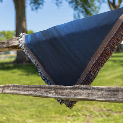 Glowing Blue Cross in Mist Woven Throw Blanket for Inspirational Christian Home Decor and Cozy Comfortv - Awakening Righteousness