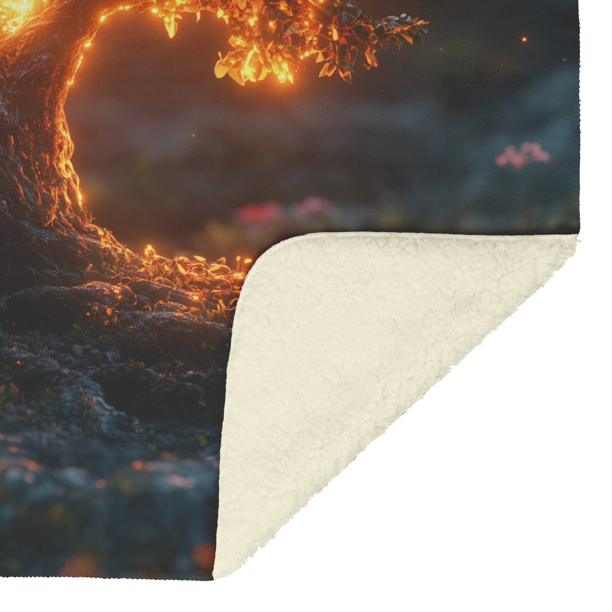 Glowing Cross Illuminated by Tree of Life Fleece Sherpa Blanket Ultra Soft Cozy Perfect for Home Gift - Awakening Righteousness