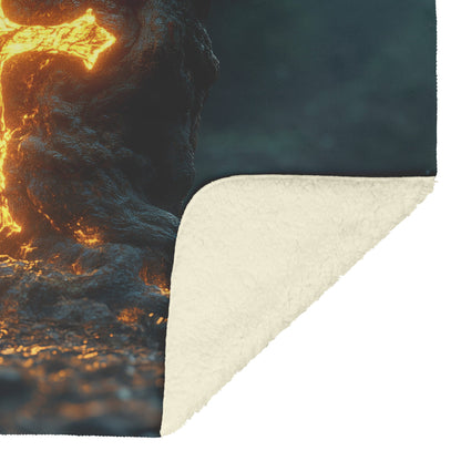 Glowing Cross Within Majestic Tree with Fiery Light Fleece Sherpa Blanket Ultra Soft Cozy Perfect for Home Gift - Awakening Righteousness