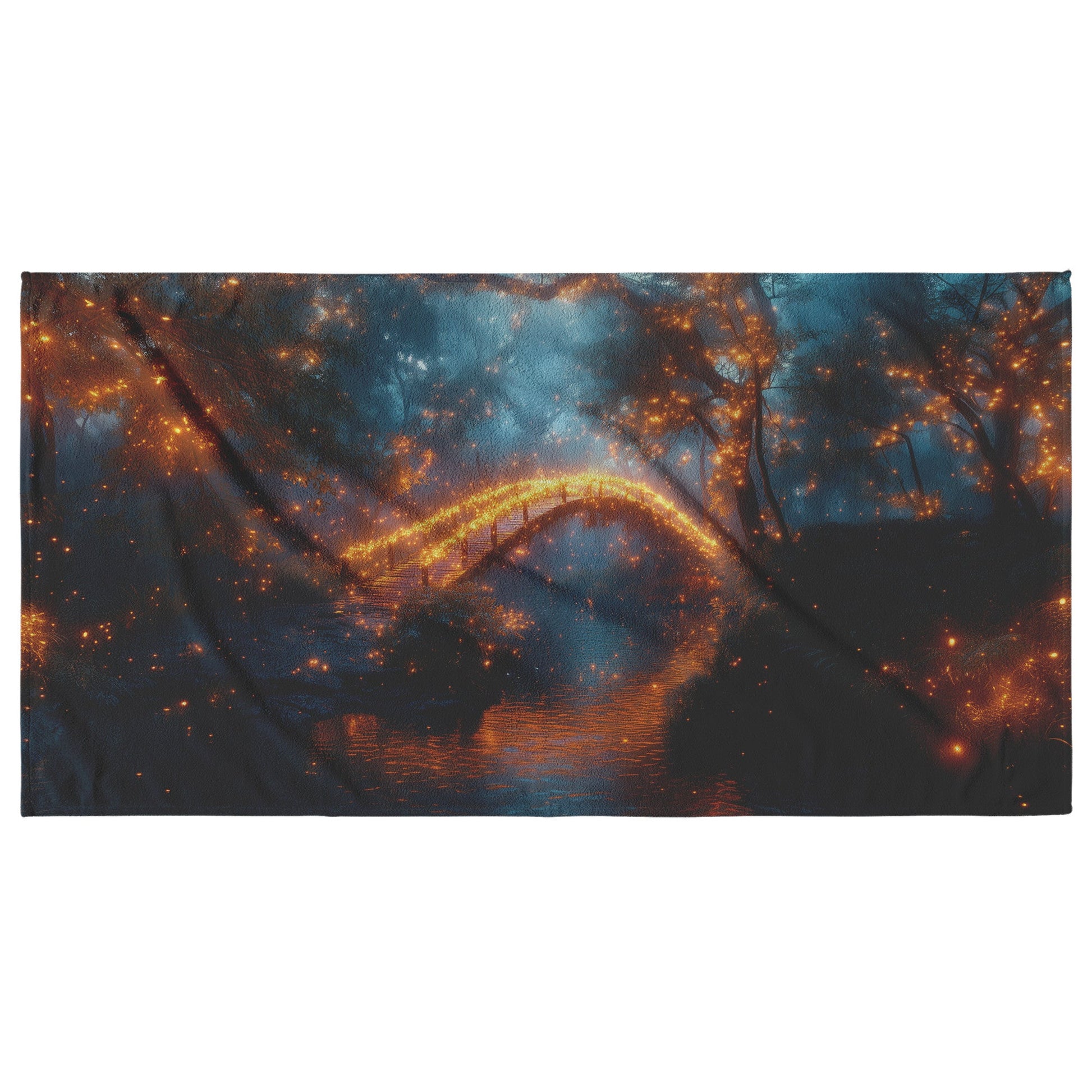 Glowing Rainbow Bridge Over Mystical Forest Vibrant Glowing Trees Soft Mist Enchanted Golden Light Beach Towel - Awakening Righteousness