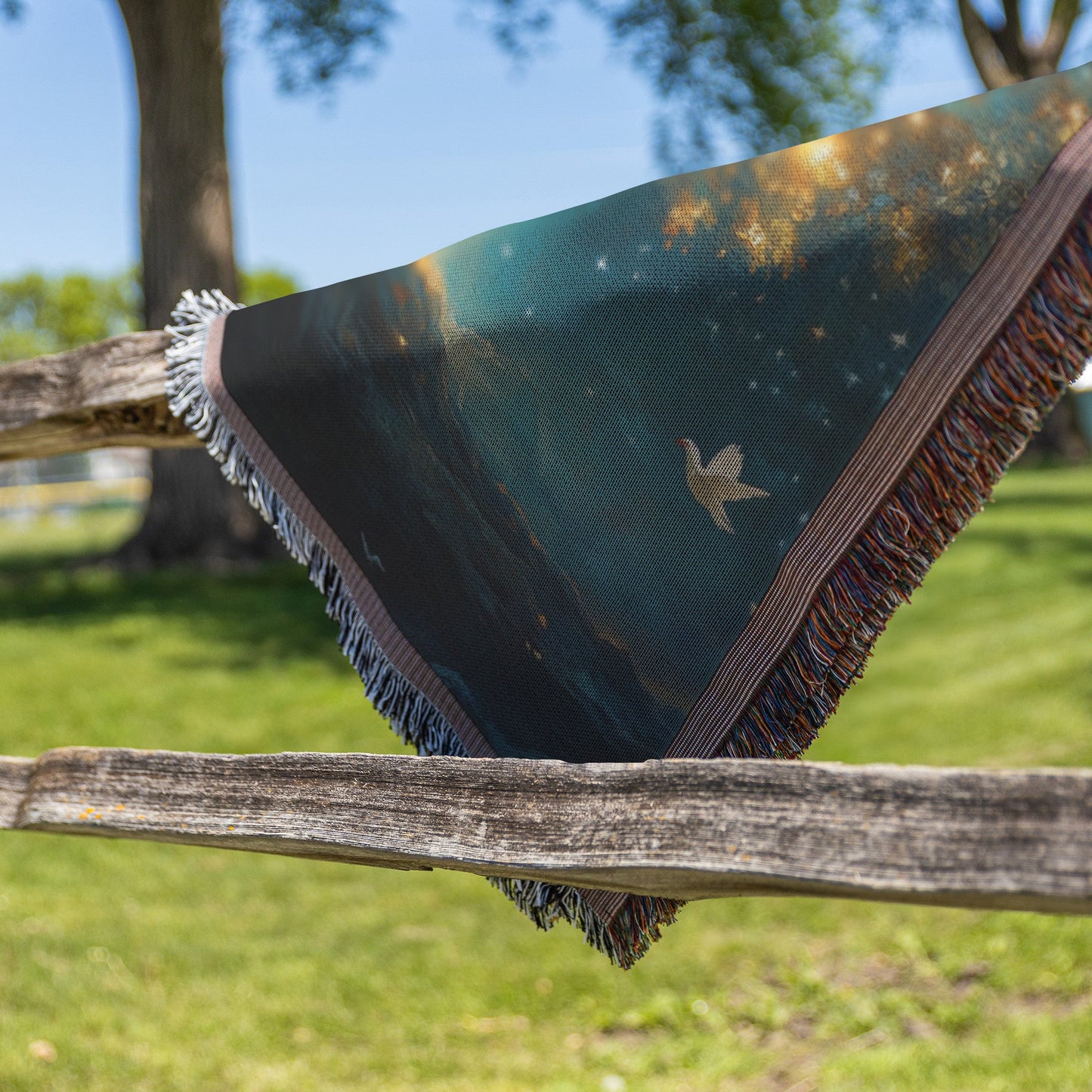 Glowing Tree of Life with Flying Doves and Starry Sky Woven Throw Blanket for Home Decor - Awakening Righteousness