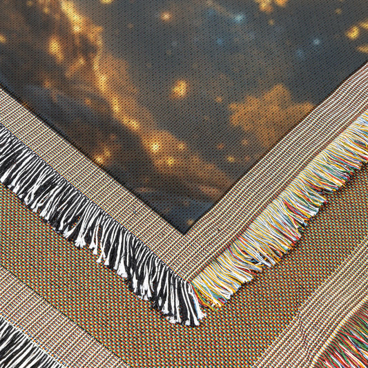Glowing Tree of Life with Golden Leaves and Starry Sky Woven Throw Blanket for Cozy Home Decor - Awakening Righteousness