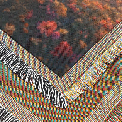 Glowing Tree Surrounded by Vibrant Flowers in a Sunlit Field Woven Throw Blanket for Home Decor - Awakening Righteousness