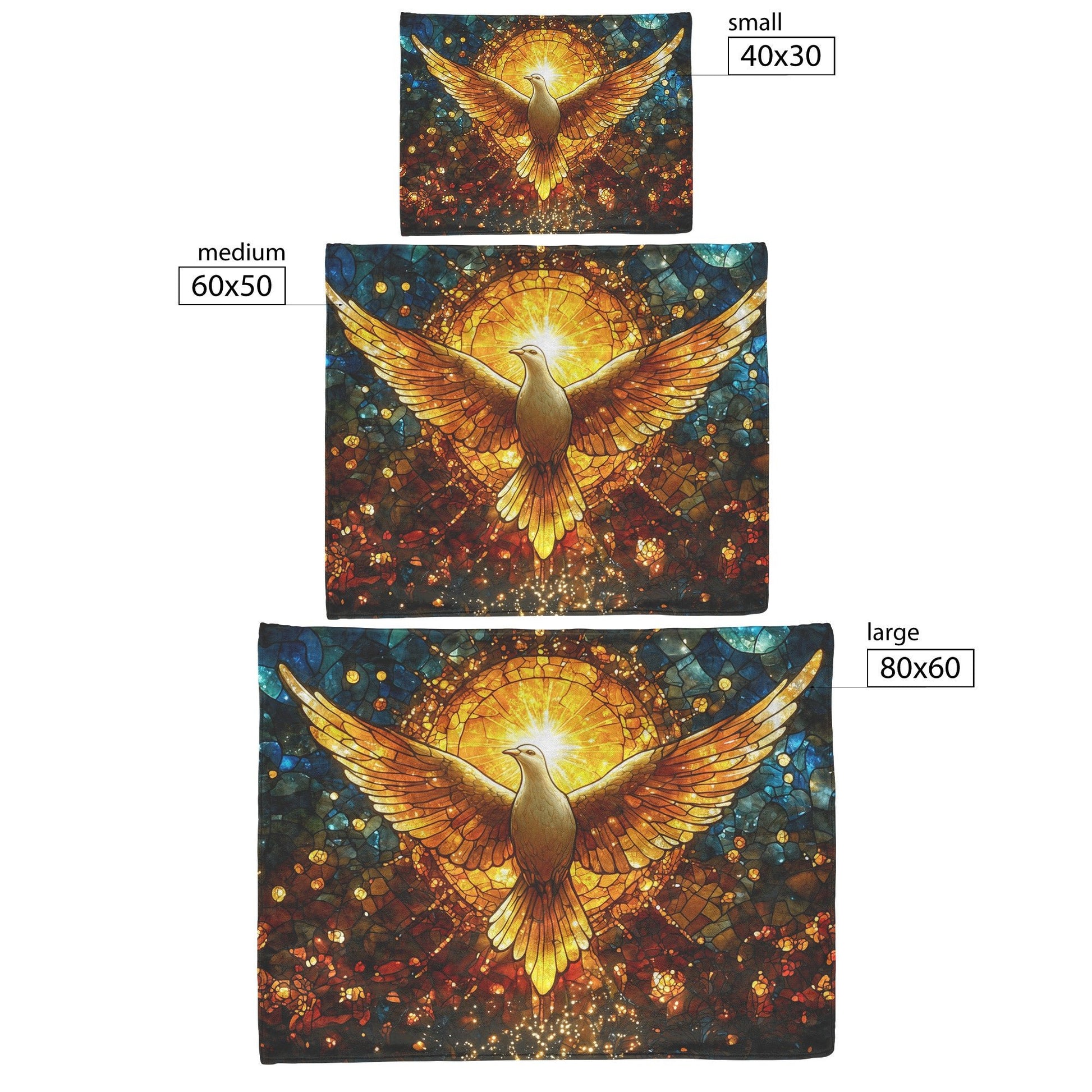 Golden Dove Stained Glass Fleece Sherpa Blanket Radiant Christian Art Cozy Spiritual Home Decor Inspirational Gift - Awakening Righteousness