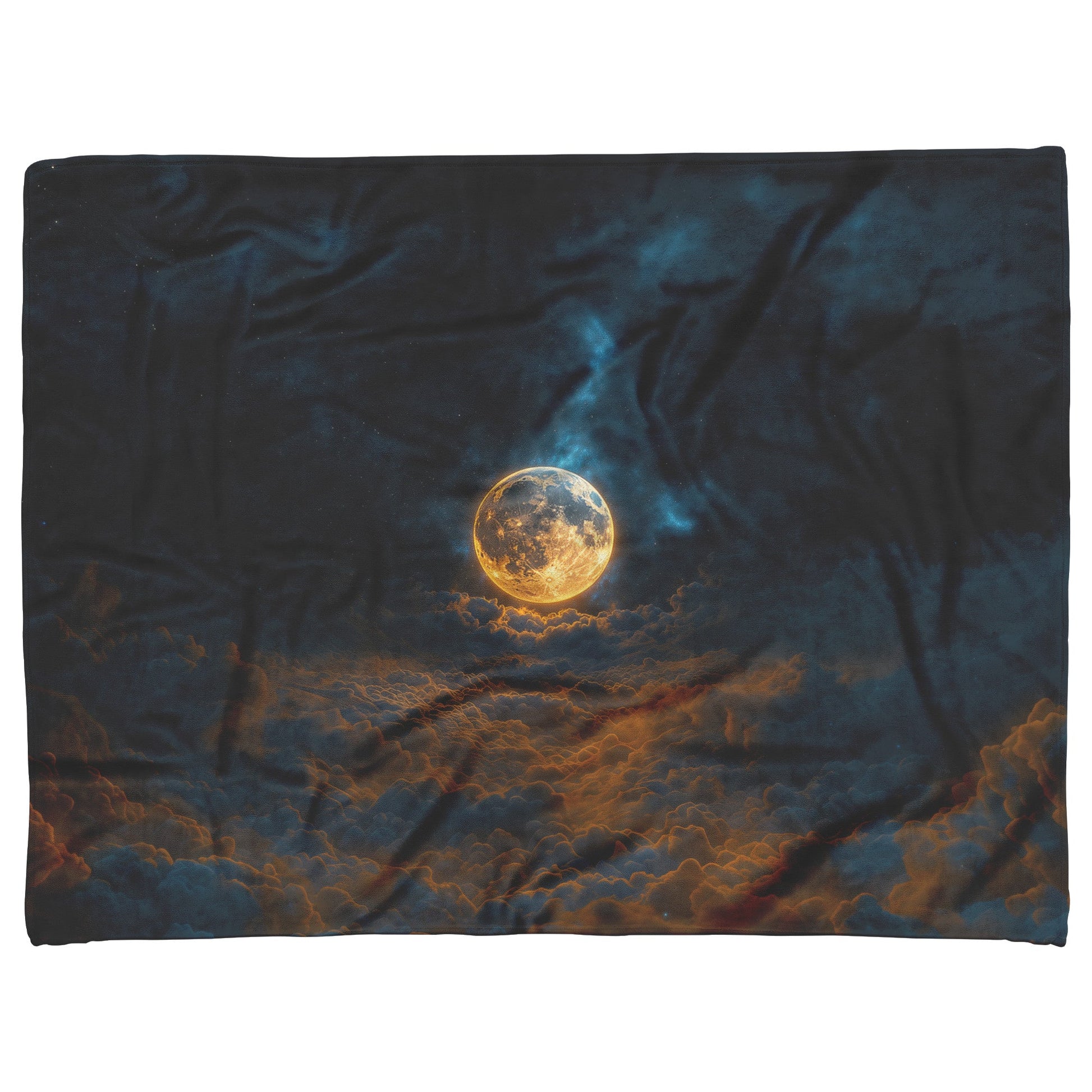 Golden Moonlit Clouds Fleece Sherpa Blanket Ethereal Night Sky Celestial Design - Awakening Righteousness