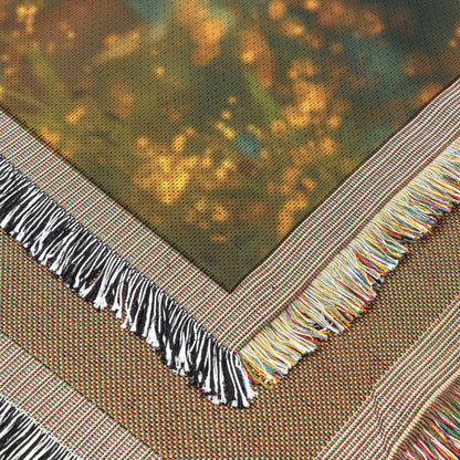Golden Praying Child with Sparkling Light Woven Throw Blanket - Awakening Righteousness