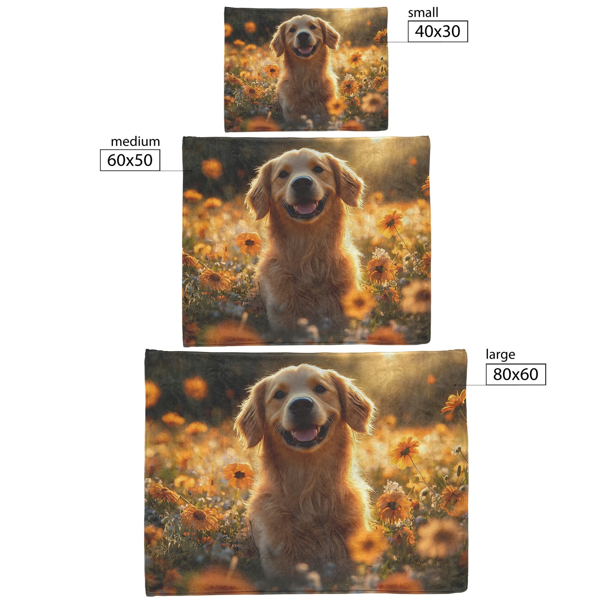 Golden Retriever Sitting Happily in Sunny Meadow with Wildflowers and Glowing Sunlight Fleece Sherpa Blanket - Awakening Righteousness