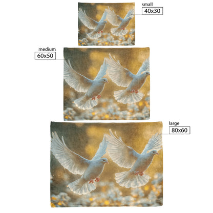 Graceful White Doves in Flight Cozy Fleece Sherpa Blanket for Elegant Home Decor - Awakening Righteousness