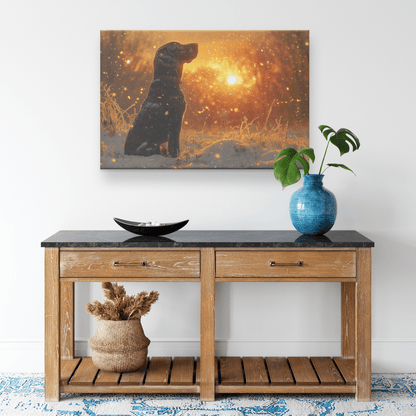 Great Dane In Snowy Forest Surrounded By Shimmering Textures And Radiant Golden Highlights Canvas Wall Art Decor - Awakening Righteousness