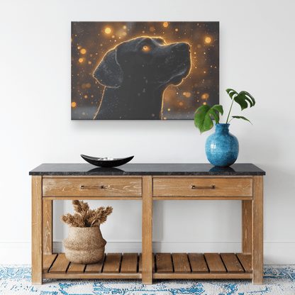 Great Dane In Snowy Forest Surrounded By Shimmering Textures And Radiant Golden Highlights Canvas Wall Art Decor - Awakening Righteousness