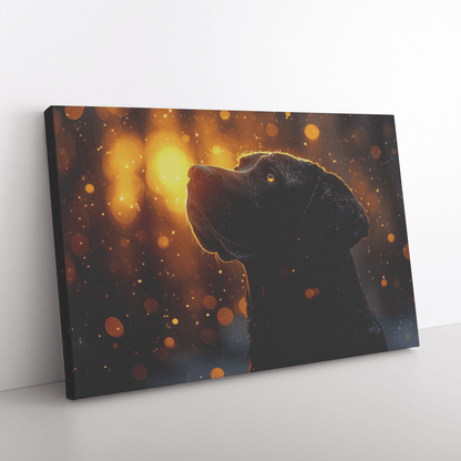 Great Dane In Snowy Forest Surrounded By Shimmering Textures And Radiant Golden Highlights Canvas Wall Art Decor - Awakening Righteousness