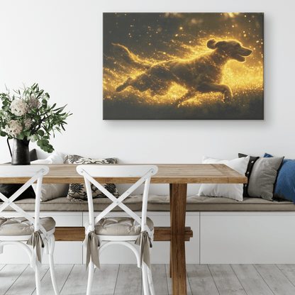 Great Dane Running Through Lush Green Field With Shimmering Golden Textures And Glowing Light Trails Canvas Wall Art Decor - Awakening Righteousness