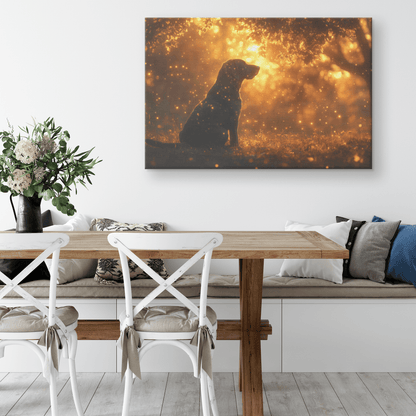 Great Dane Sitting Beneath Tree With Shimmering Cosmic Textures And Radiant Golden Light Rays Canvas Wall Art Decor - Awakening Righteousness