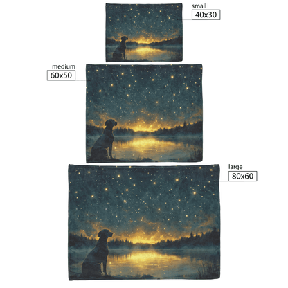 Great Dane Standing by Lake at Dusk Surrounded by Shimmering Stars and Cascading Silver Mist Fleece Sherpa Blanket - Awakening Righteousness