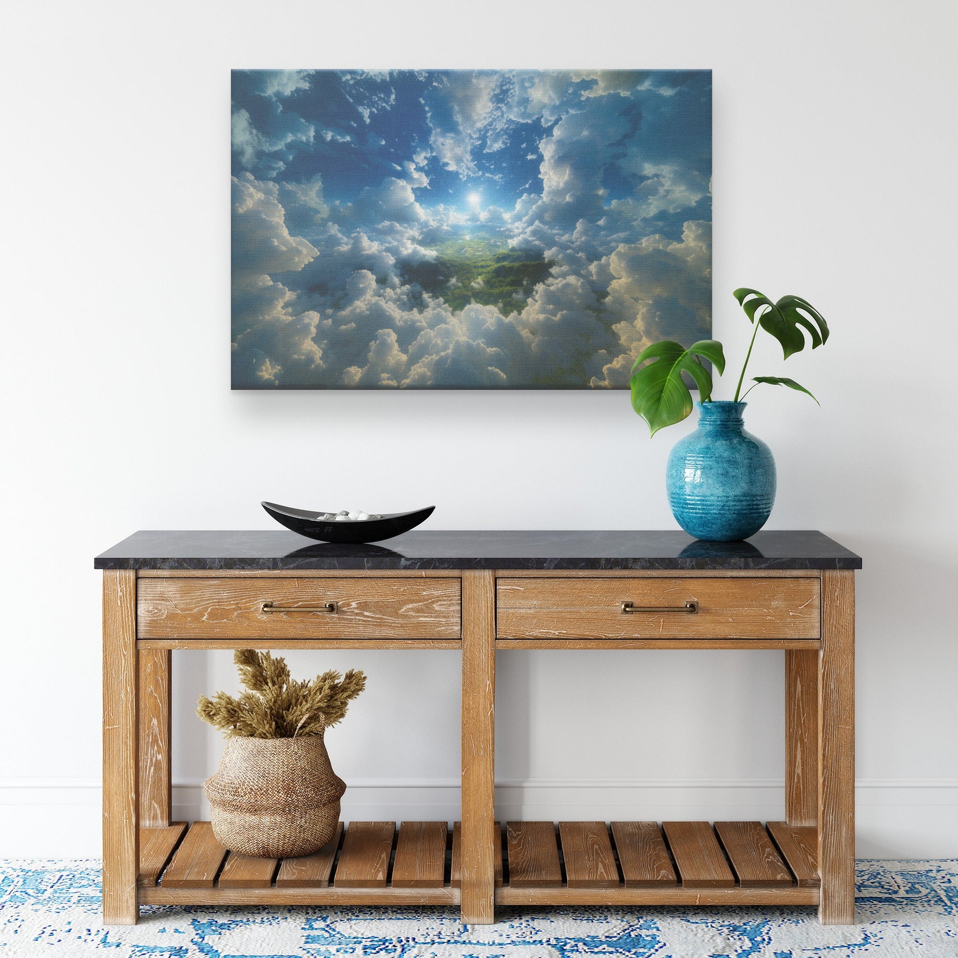 Heavenly Sky with Radiant Sun Over Verdant Landscape Inspirational Canvas Wall Art Decor for Home or Office - Awakening Righteousness