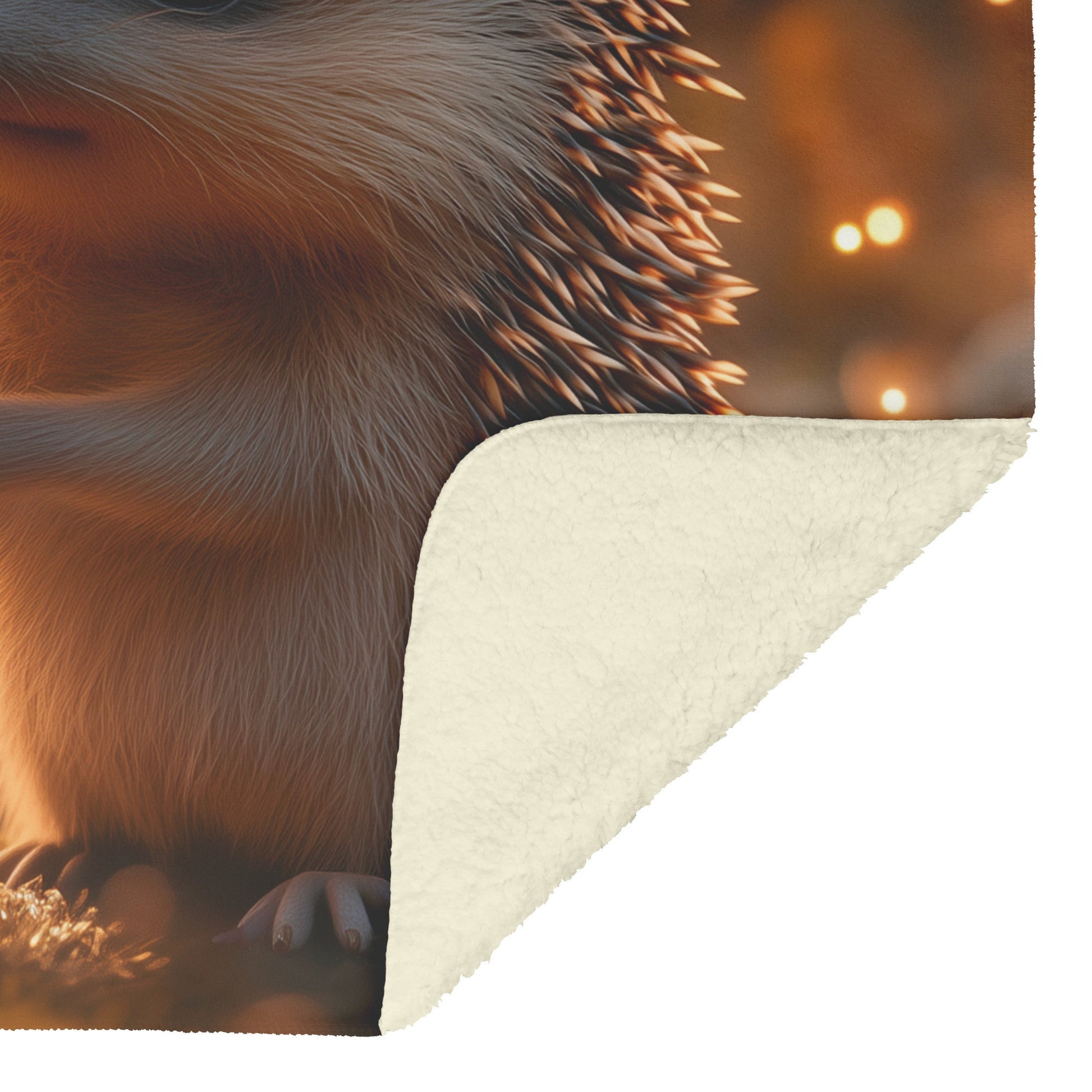 Hedgehog Holding Glowing Flower in Magical Forest Surrounded by Shimmering Plants and Fireflies Fleece Sherpa Blanket - Awakening Righteousness
