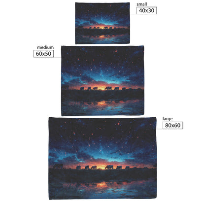 Herd of Cows Grazing Sherpa Fleece Blanket Twilight Sky Glowing Stars Soft Light Peaceful Pastoral Scene - Awakening Righteousness