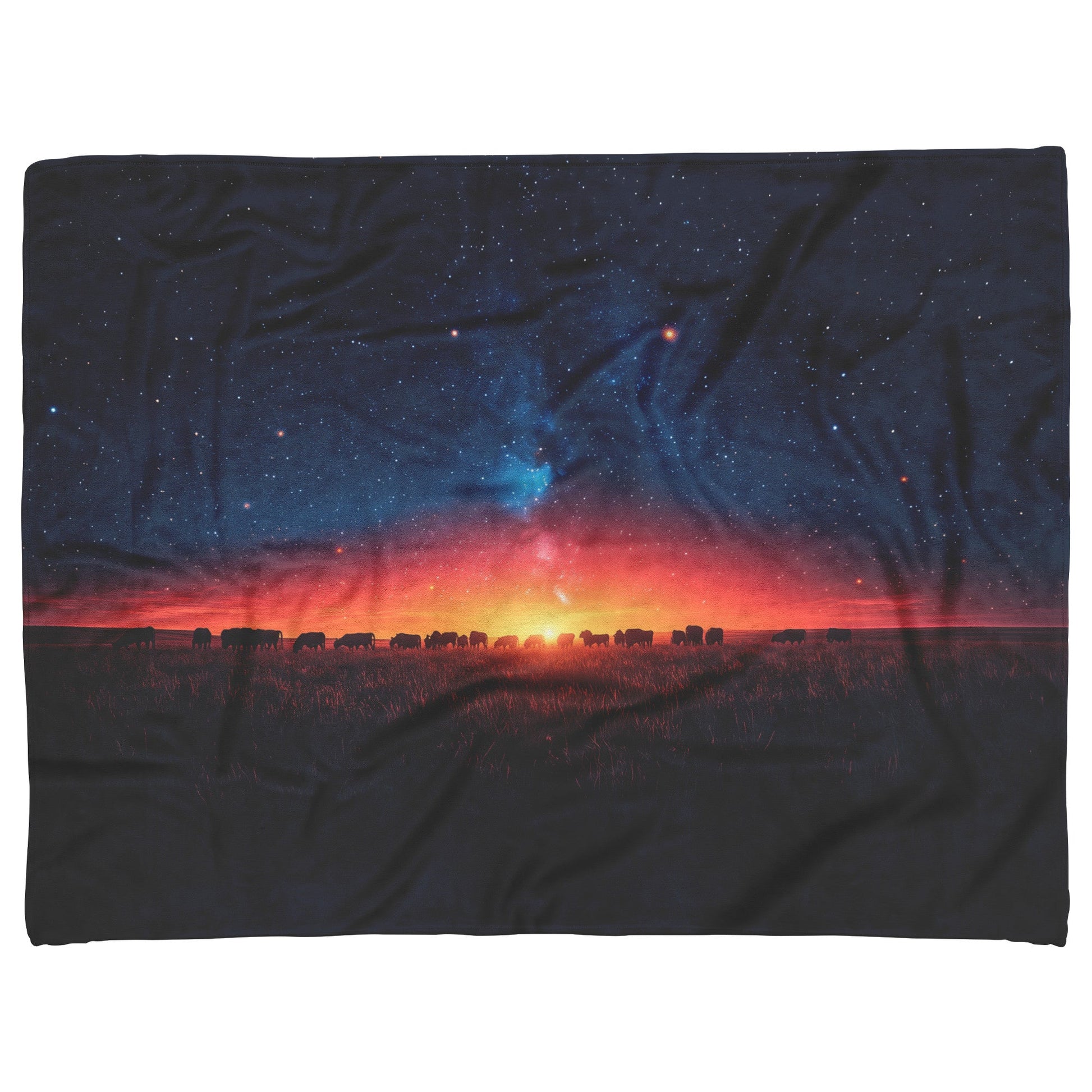 Herd of Cows Grazing Sherpa Fleece Blanket Twilight Sky Glowing Stars Soft Light Peaceful Pastoral Scene - Awakening Righteousness