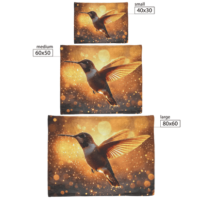 Hummingbird Silhouetted Against Glowing Sunset With Wings Trailing Golden Sparkles in Dynamic and Serene Atmosphere Fleece Sherpa Blanket - Awakening Righteousness