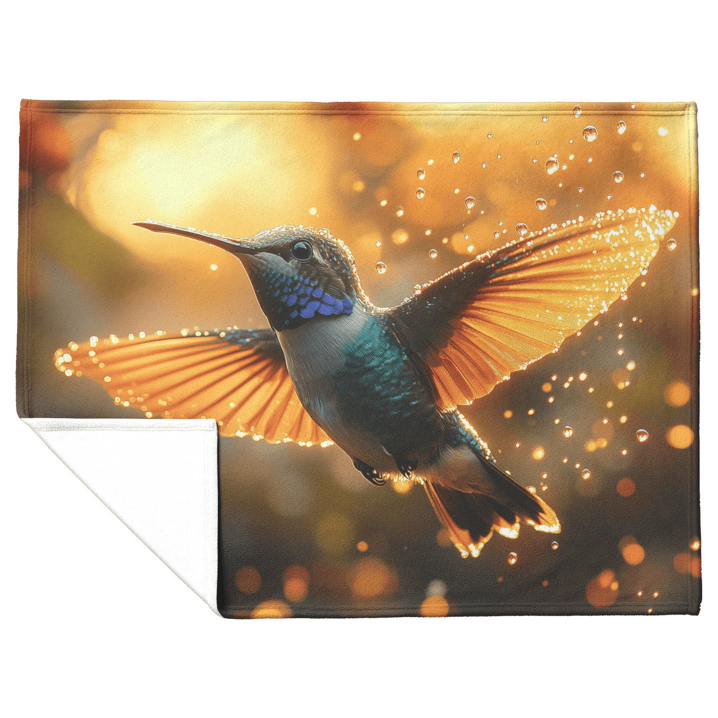 Hummingbird Silhouetted Against Glowing Sunset With Wings Trailing Golden Sparkles in Dynamic Serene Atmosphere Fleece Sherpa Blanket - Awakening Righteousness