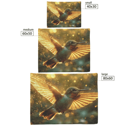 Hummingbird With Glowing Translucent Wings Flying Through Forest With Sunlight Beams and Golden Mist Fleece Sherpa Blanket - Awakening Righteousness