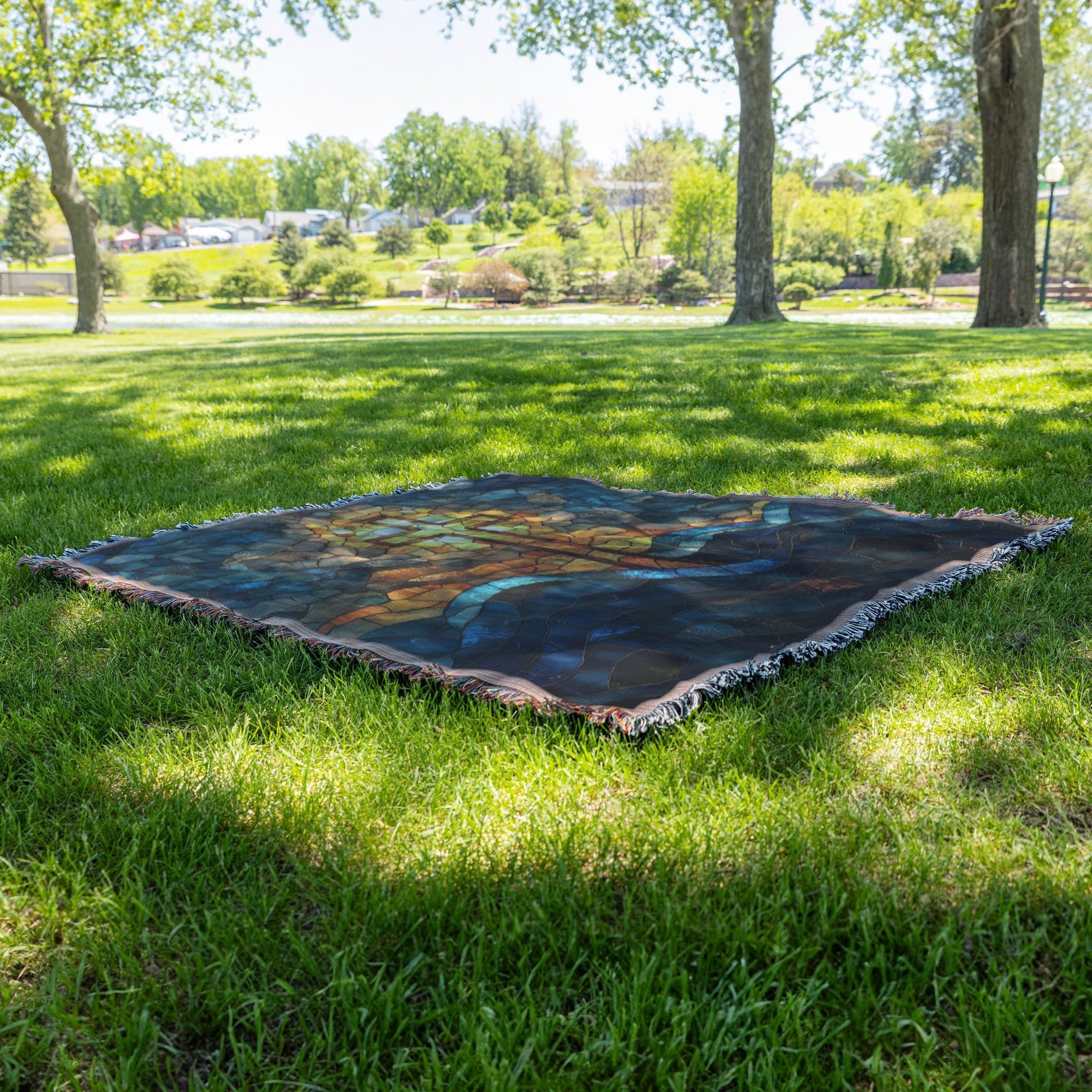 Inspirational Christian Cross Stained Glass Design Woven Throw Blanket Perfect for Religious Home Decor and Cozy Comfort - Awakening Righteousness