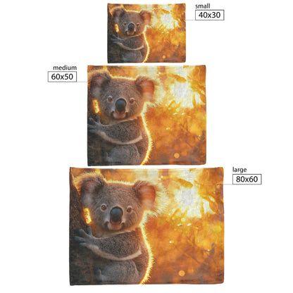 Koala Clinging to Eucalyptus Tree Under Glowing Sunset with Golden Light Fleece Sherpa Blanket - Awakening Righteousness