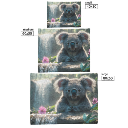 Koala Sitting Near Glowing Waterfall Under Soft Morning Mist Natural Magical Atmosphere Fleece Sherpa Blanket - Awakening Righteousness