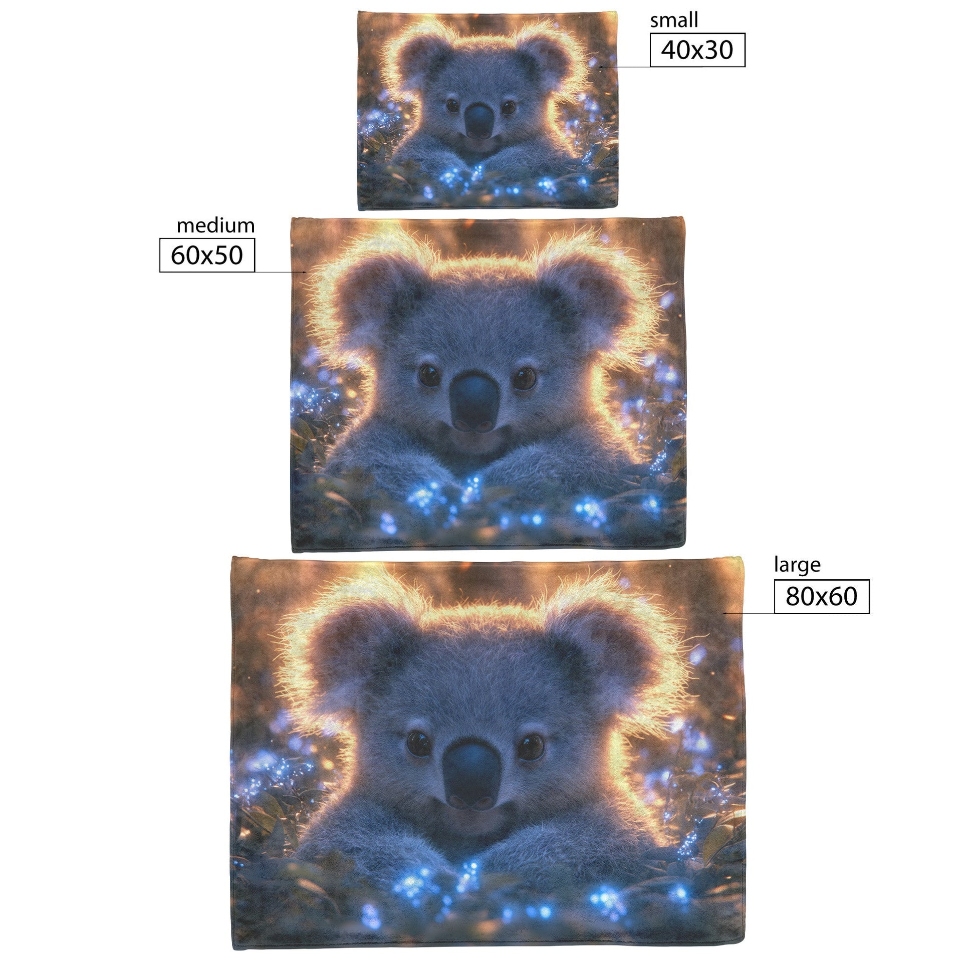 Koala Surrounded by Bioluminescent Blue and Green Plants in Magical Night Forest Fleece Sherpa Blanket - Awakening Righteousness
