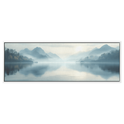 Lake Scene Soft Beige Water Faint Mountains Minimalist Detailing Ultra High Definition Modern Panoramic Framed Canvas Wall Art - Awakening Righteousness