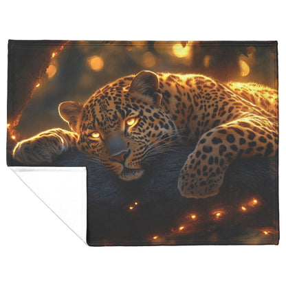 Leopard Resting on Branch of Ancient Acacia Tree Under Golden Sunlight Intricate Fur Details Sherpa Blanket - Awakening Righteousness