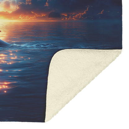 Lone Dolphin Swimming Under Glowing Moonlight Peaceful Ocean Shimmering Reflections Magical Atmosphere Fleece Sherpa Blanket - Awakening Righteousness