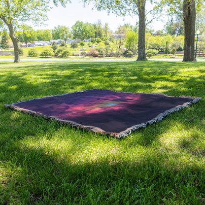 Lone Llama Standing Peacefully on Glowing Grassy Hill Under Deep Purple Twilight Sky with Stars Woven Throw Blanket - Awakening Righteousness