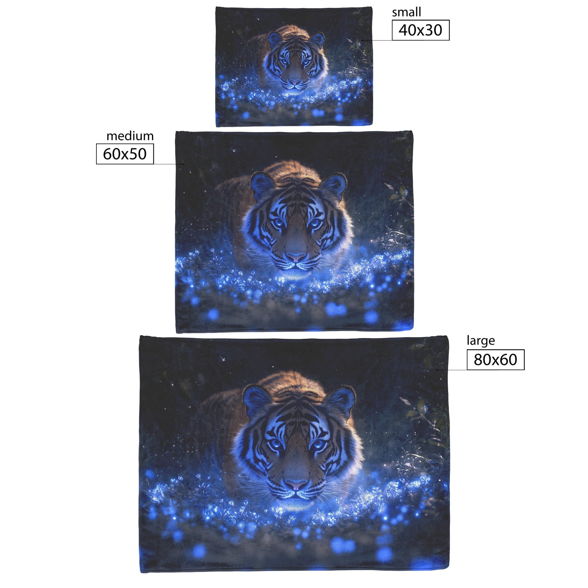 Lone Tiger in Bioluminescent Forest Sherpa Fleece Blanket Glowing Blue Plants Magical Misty Wildlife Scene - Awakening Righteousness