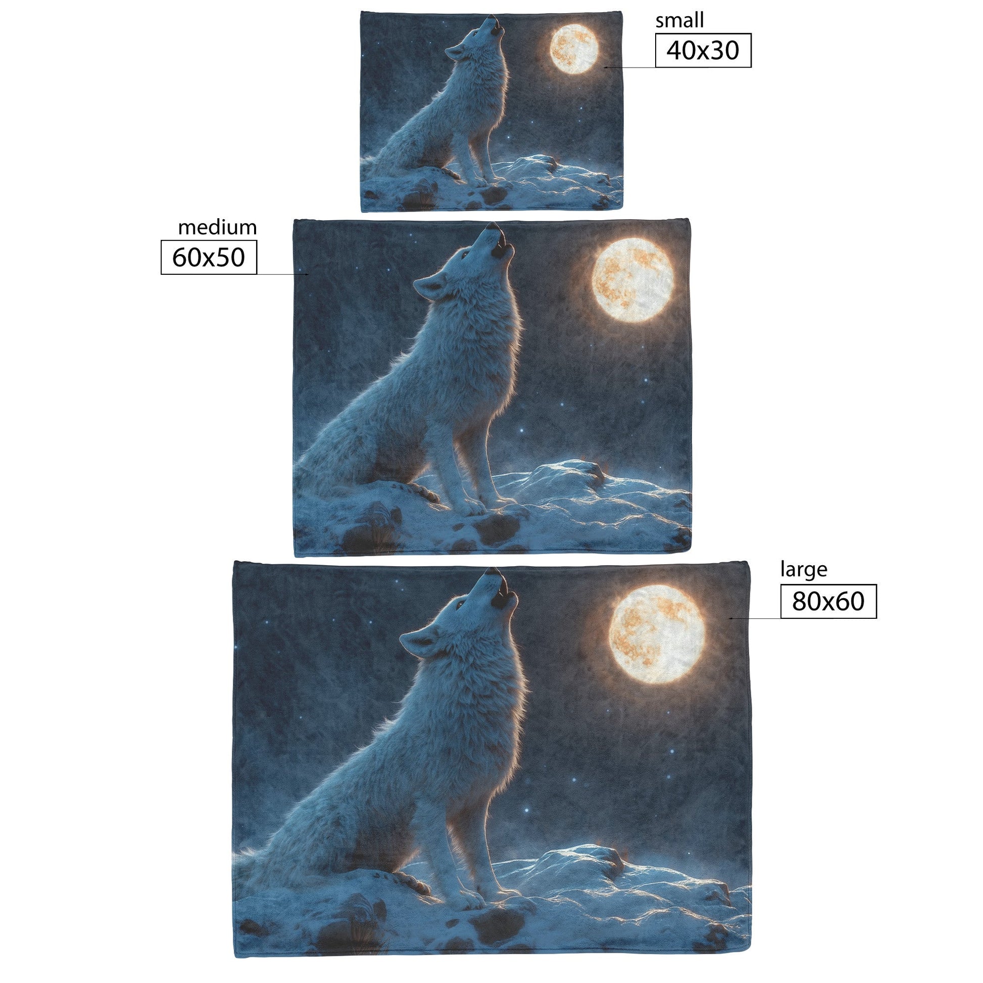 Lone Wolf Howling at Glowing Full Moon on Snowy Mountain Peak with Soft Silver Highlights Cozy Sherpa Blanket - Awakening Righteousness