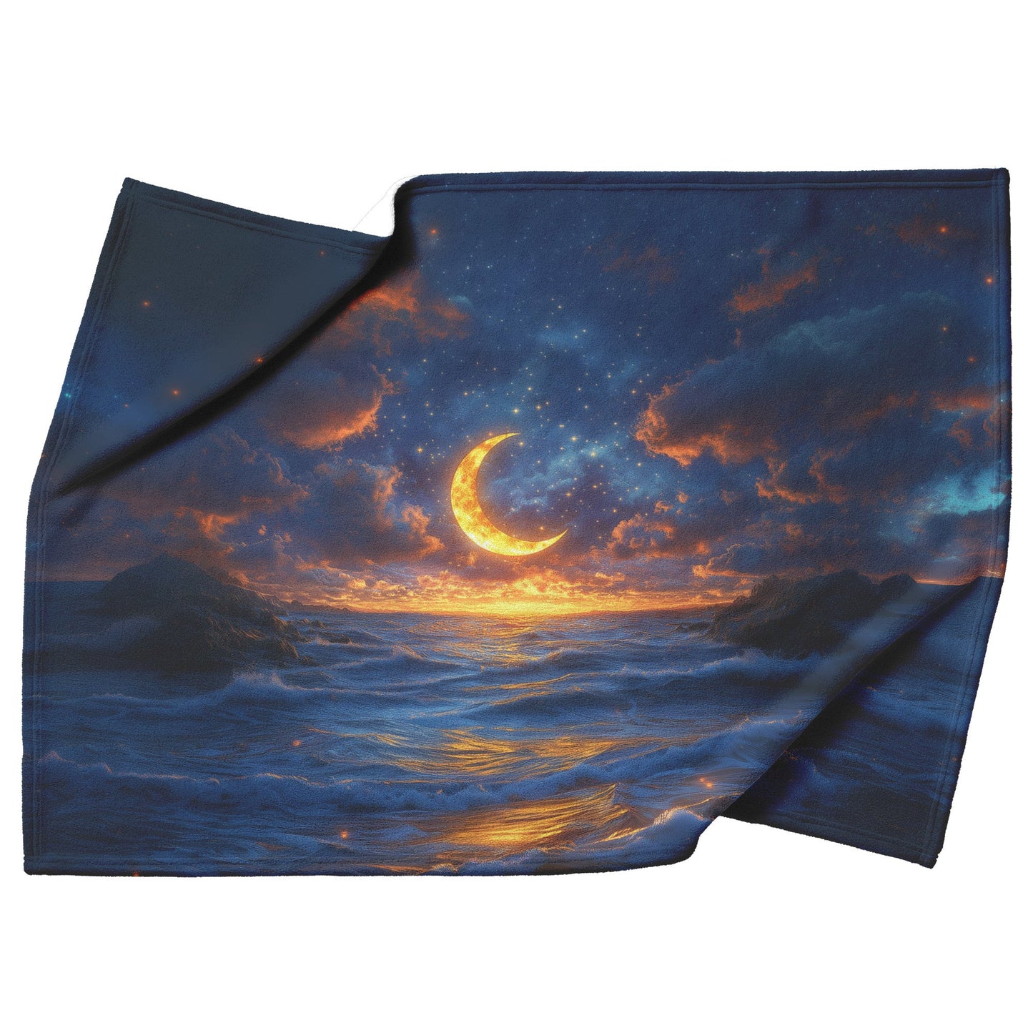Luminous Sun Embracing Radiant Crescent Moon Golden Stars Twilight Skies Surreal Landscapes Fleece Sherpa Blanket - Awakening Righteousness
