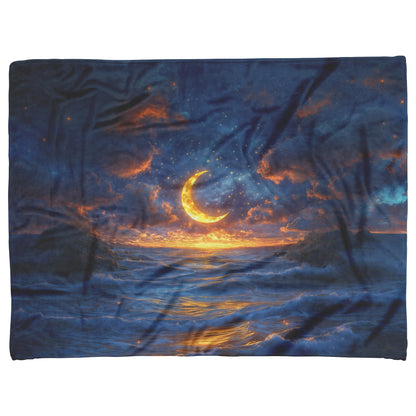 Luminous Sun Embracing Radiant Crescent Moon Golden Stars Twilight Skies Surreal Landscapes Fleece Sherpa Blanket - Awakening Righteousness