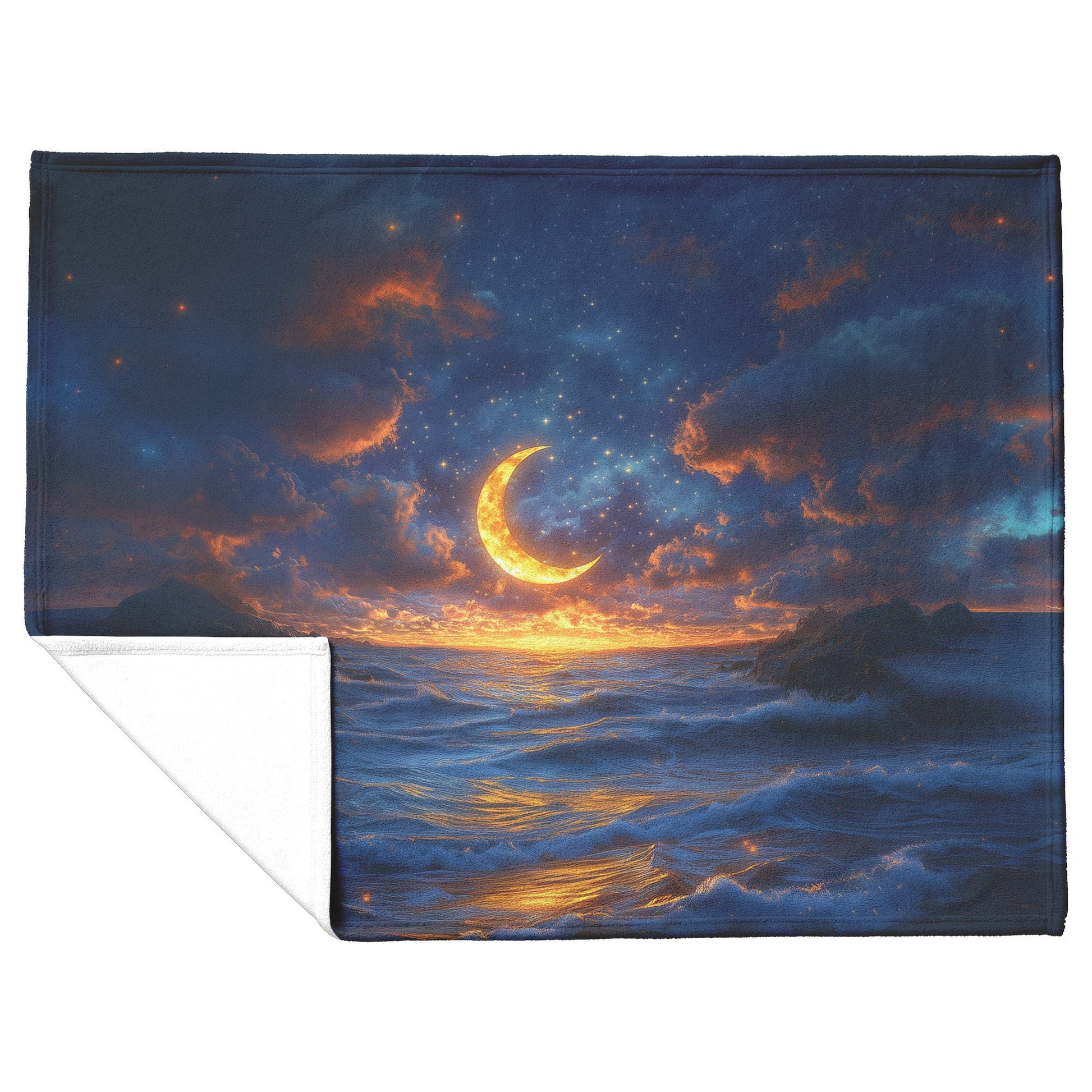 Luminous Sun Embracing Radiant Crescent Moon Golden Stars Twilight Skies Surreal Landscapes Fleece Sherpa Blanket - Awakening Righteousness