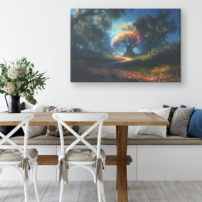 Magical Rainbow Around Glowing Crystal Tree Mystical Forest Enchanted Plants Radiant Energy Canvas Wall Art - Awakening Righteousness