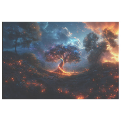 Magical Rainbow Spiraling Around Glowing Crystal Tree Mystical Forest Enchanted Plants Radiant Energy Canvas Art - Awakening Righteousness