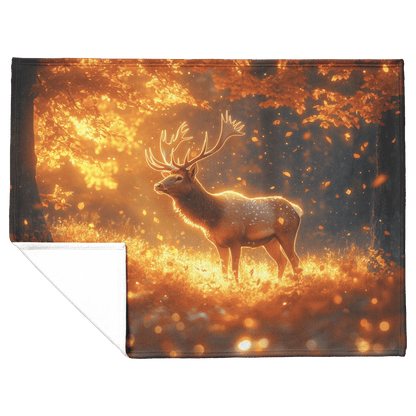 Majestic Elk Standing in Glowing Autumn Forest Surrounded by Golden Leaves and Morning Mist With Sunlit Antlers Fleece Sherpa Blanket - Awakening Righteousness