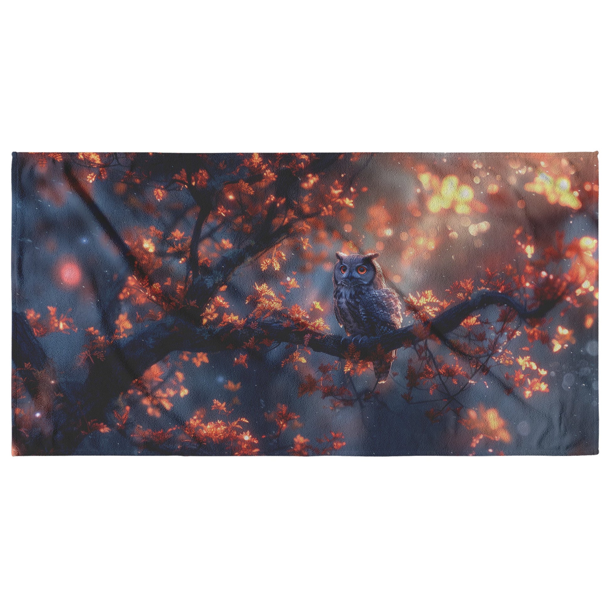 Majestic Owl Autumn Glow Beach Towel Wisdom Serenity Christian Faith Nature-Inspired Design for Outdoor Adventures - Awakening Righteousness