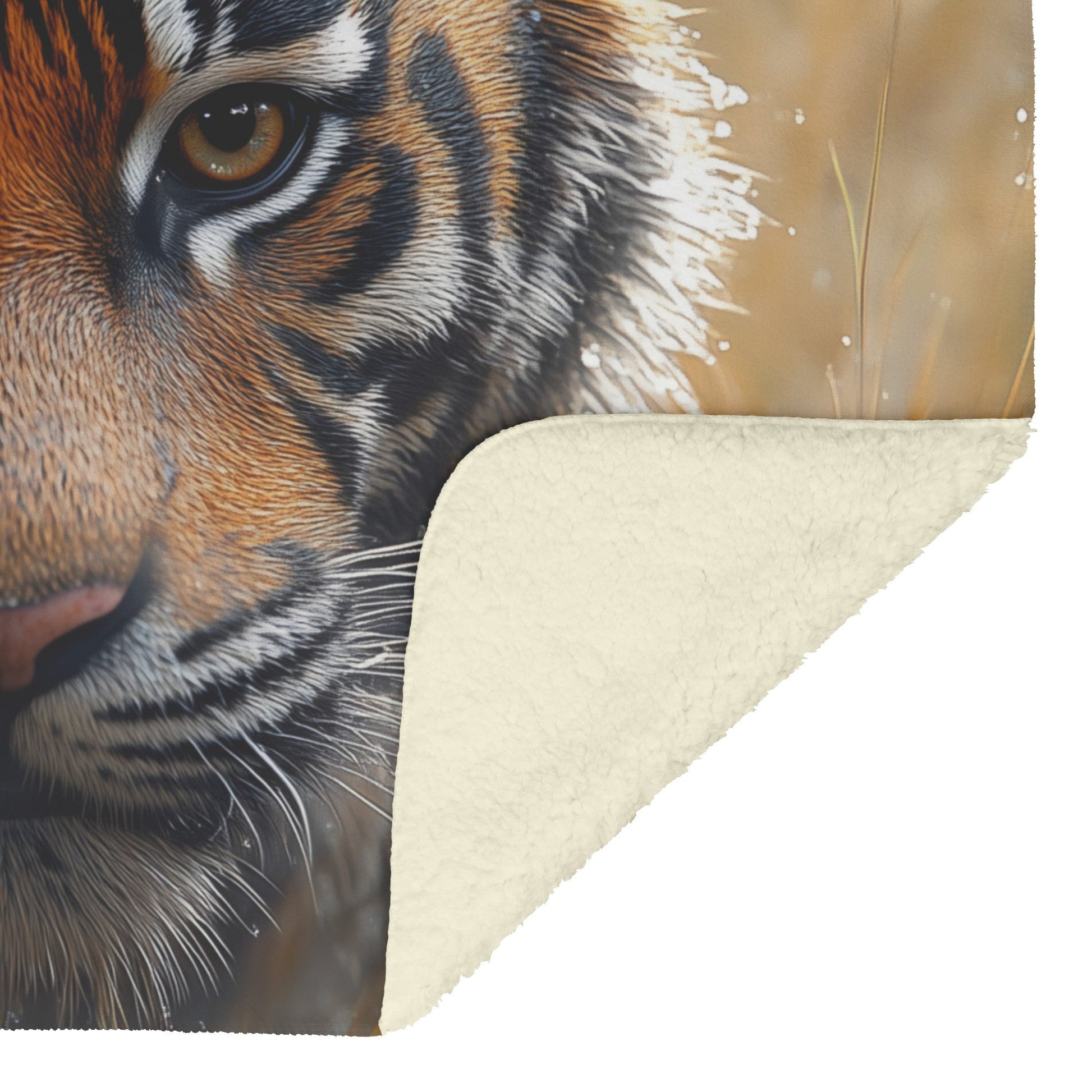 Majestic Tiger in Tall Grass Golden Sunlight Fleece Sherpa Blanket Soft Cozy Blanket - Awakening Righteousness