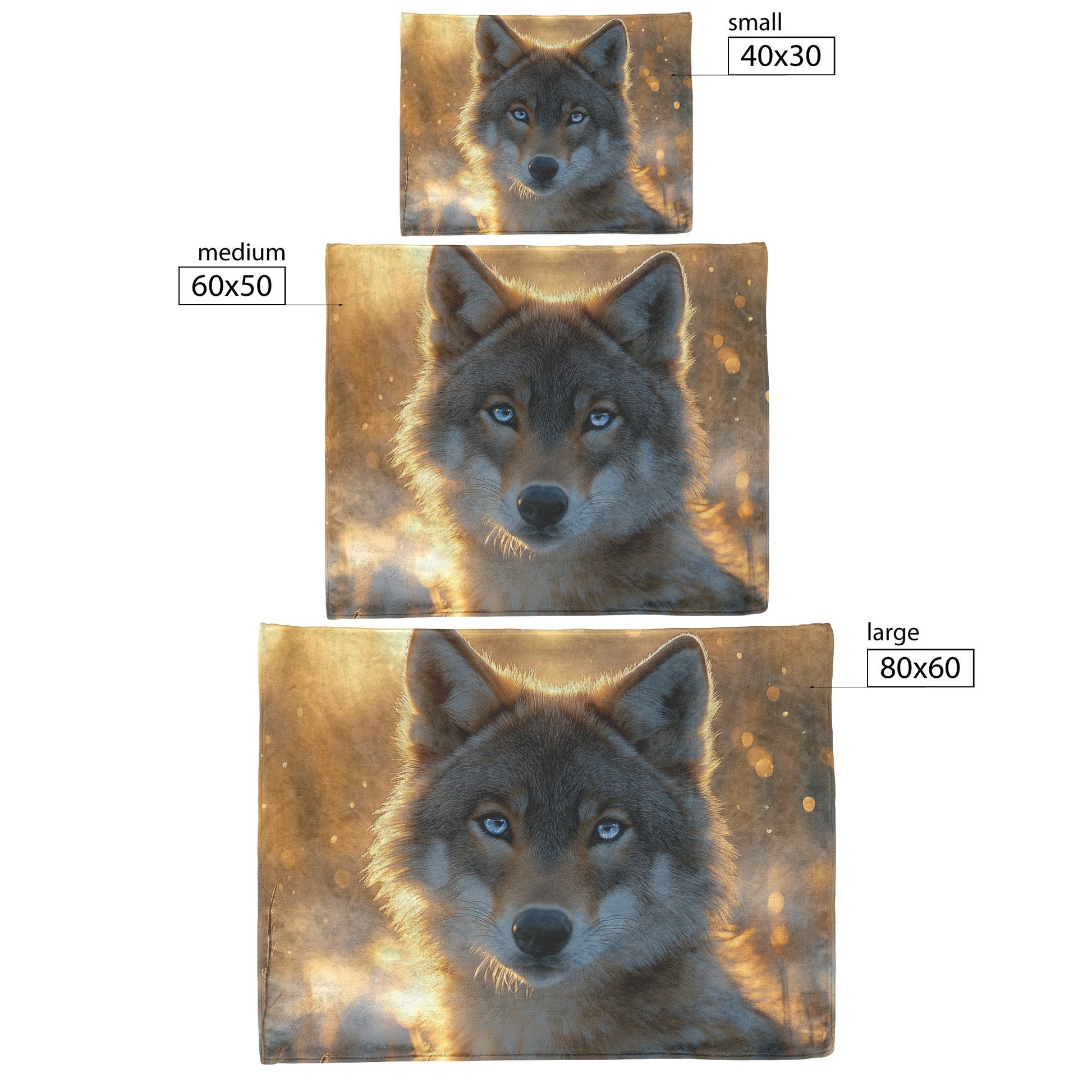 Majestic Wolf with Blue Eyes Standing in Golden Arctic Sunlight Cozy Fleece Sherpa Blanket - Awakening Righteousness
