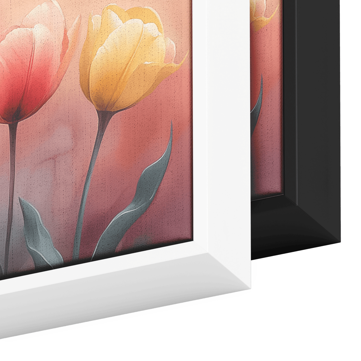 Minimalist Botanical Print Dainty Tulips Pastel Watercolor Accents Pink Yellow Ultra High Definition Clean Elegant Panoramic Framed Canvas Wall Art - Awakening Righteousness