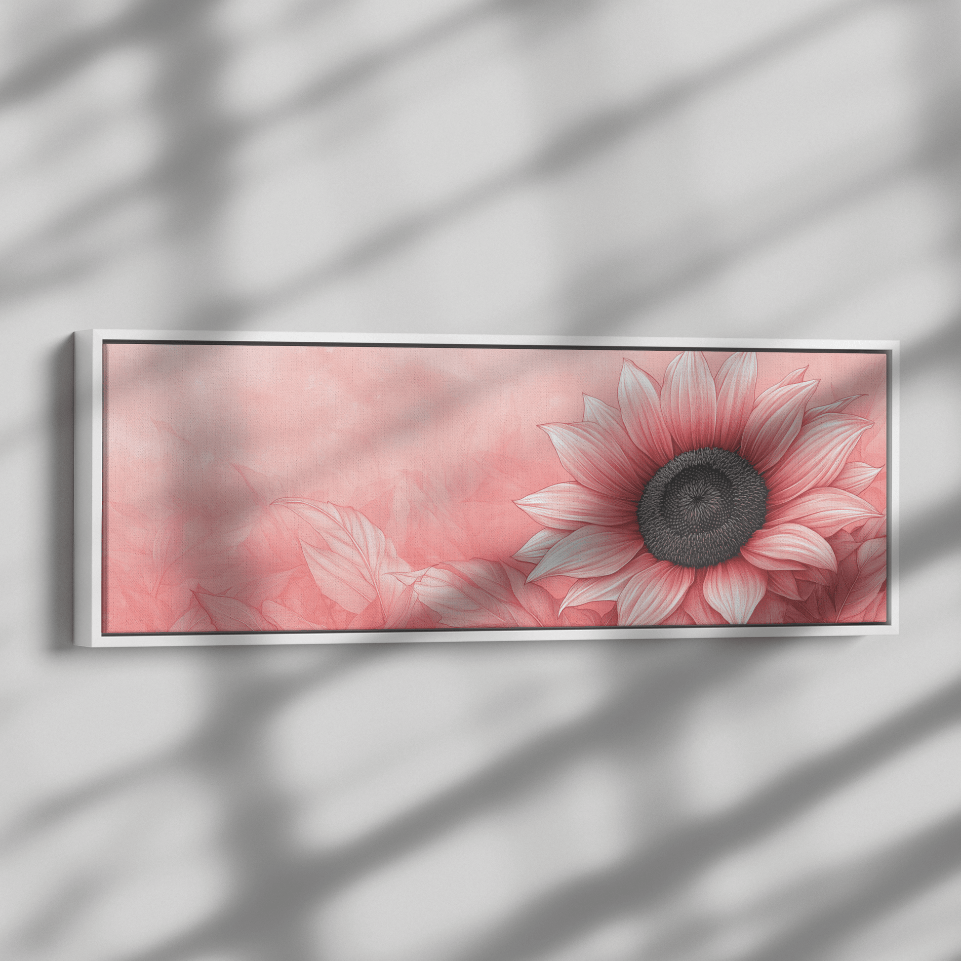 Minimalist Monochrome Line Art Blooming Sunflower Pastel Pink Background Soft Elegant Linework Ultra High Definition Meticulously Detailed Panoramic Framed Canvas Wall Art - Awakening Righteousness