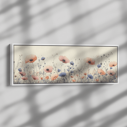 Minimalist Monochrome Line Art Garden Flowers Thin Clean Lines Warm Beige Background Ultra High Definition Elegant Design Panoramic Framed Canvas Wall Art - Awakening Righteousness