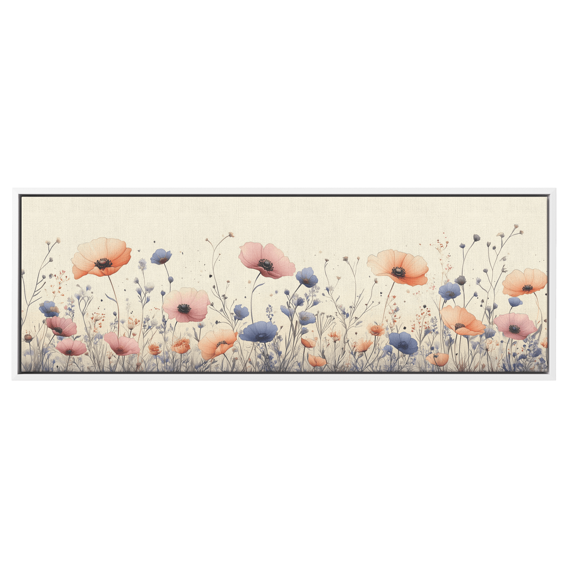 Minimalist Monochrome Line Art Garden Flowers Thin Clean Lines Warm Beige Background Ultra High Definition Elegant Design Panoramic Framed Canvas Wall Art - Awakening Righteousness