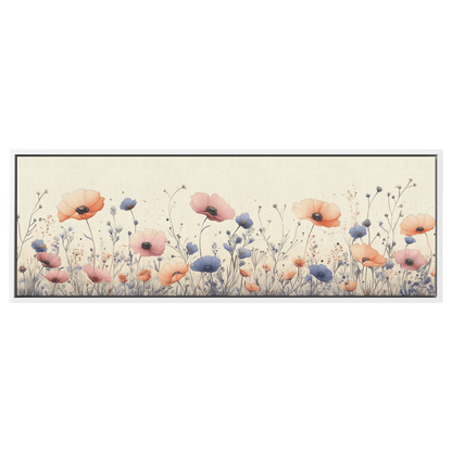 Minimalist Monochrome Line Art Garden Flowers Thin Clean Lines Warm Beige Background Ultra High Definition Elegant Design Panoramic Framed Canvas Wall Art - Awakening Righteousness